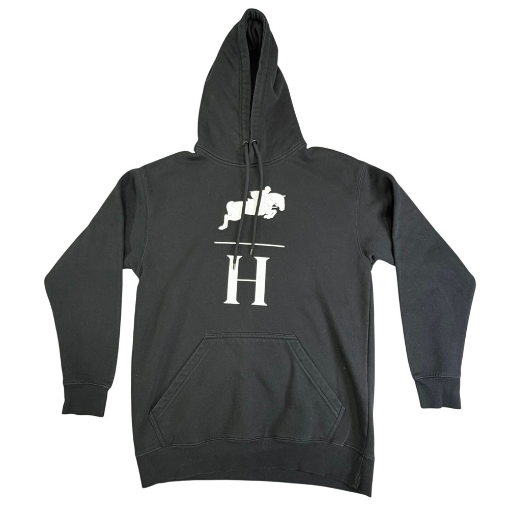HITS Heritage Equestrian Hoodie Women Med Black Horse Jumping Graphic Sweatshirt
